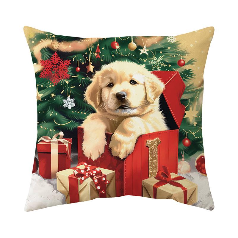 Рождественская милая серия с домашними животными, напечатанные наволочки для подушек, супермягкий короткий плюш с принтом, декоративные наволочки для диванных подушек для дома