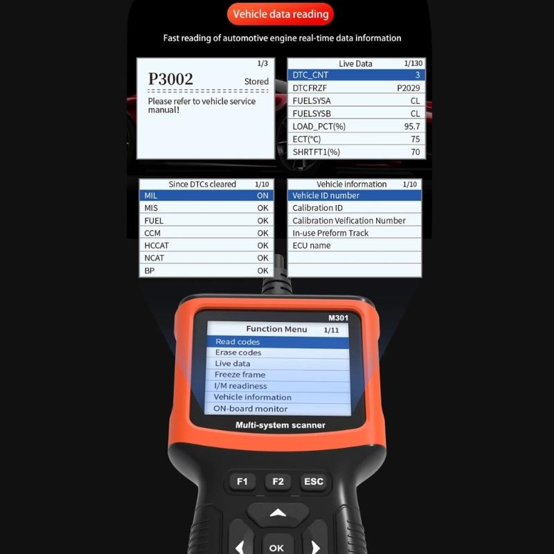 OBD сканер Автомобильный Check Engine Диагностика неисправностей Считыватель кодов ошибок с цифровым экраном для чтения информации об автомобиле