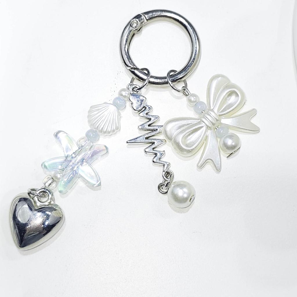 Корейский кулон-брелок с жемчужным бантом в виде сердца на цепочке для мобильных телефонов