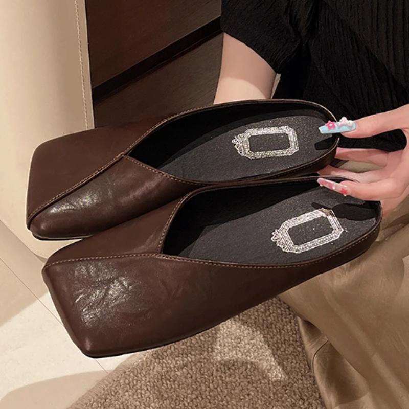 Модные слипоны для женщин с квадратным носком, большой размер 42, плоская женская обувь, легкие весенние повседневные уличные гладкие новые мюли