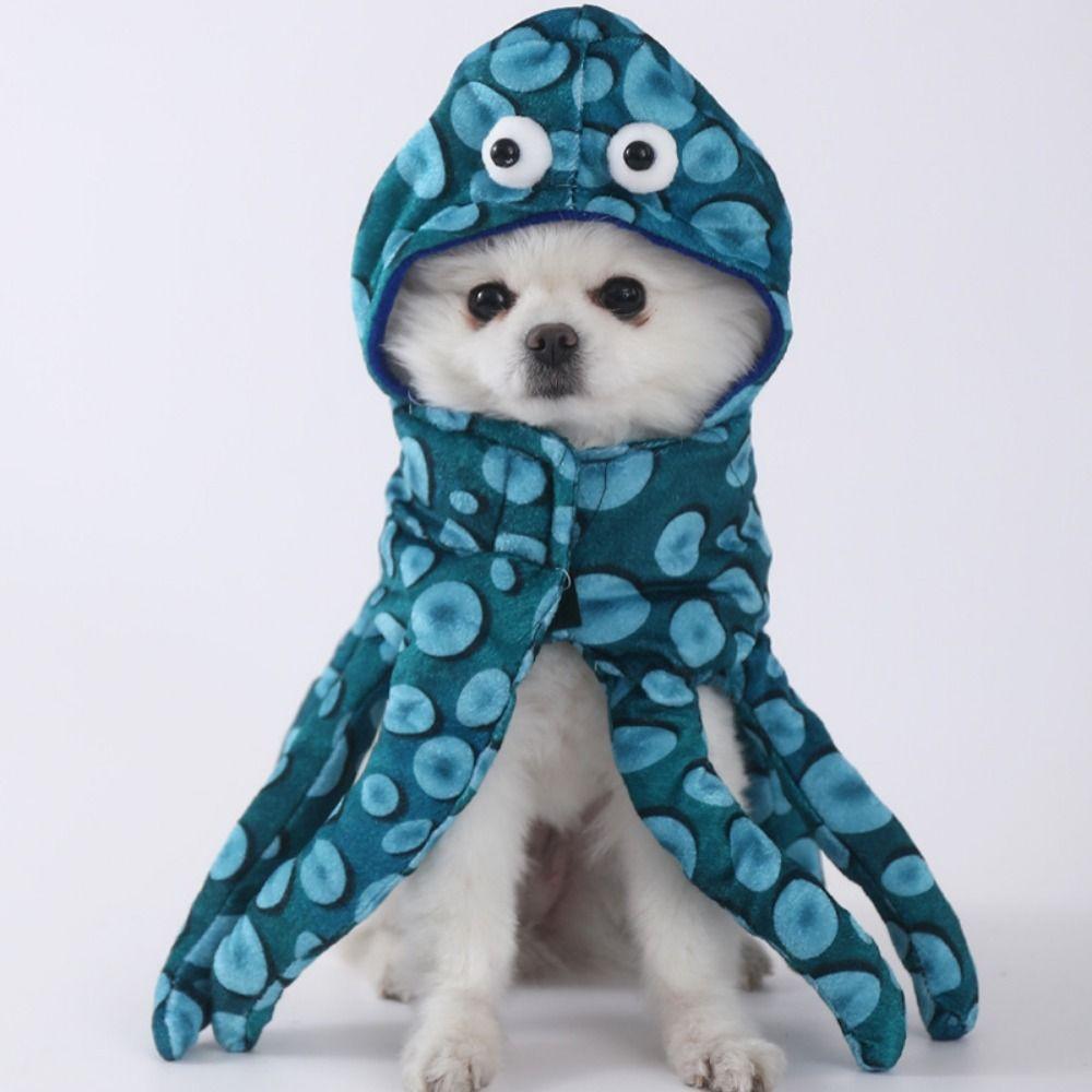 Creative Pet Transformation Outfit Octopus Shape Polyester Halloween Pet Clothes Funny Blue Puppy Halloween Dress Winter Apparel
