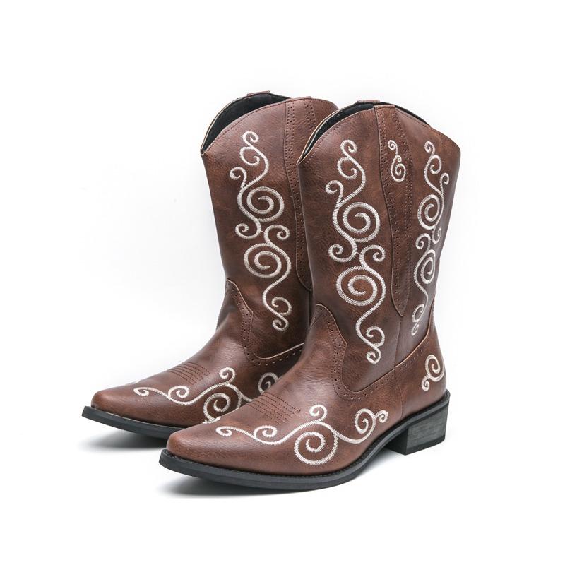 Модные вышитые мужские высокие сапоги осенние черные ковбойские сапоги для мужчин в национальном стиле вестерн мужские сапоги большого размера 46 высокие сапоги