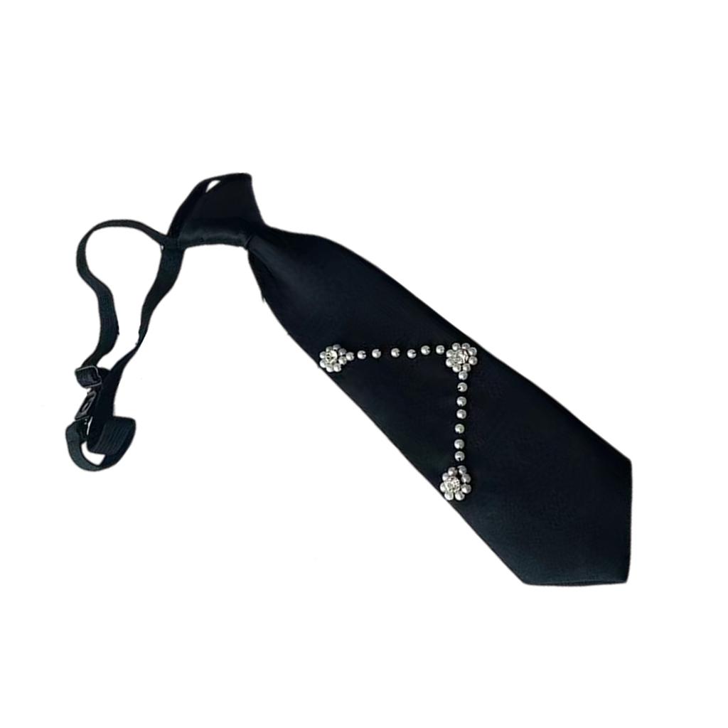 Uniform Black Ties for Senior High School Girl Uniform Pre-tied Preepy Look Adjustable Neck Ties with Crystal