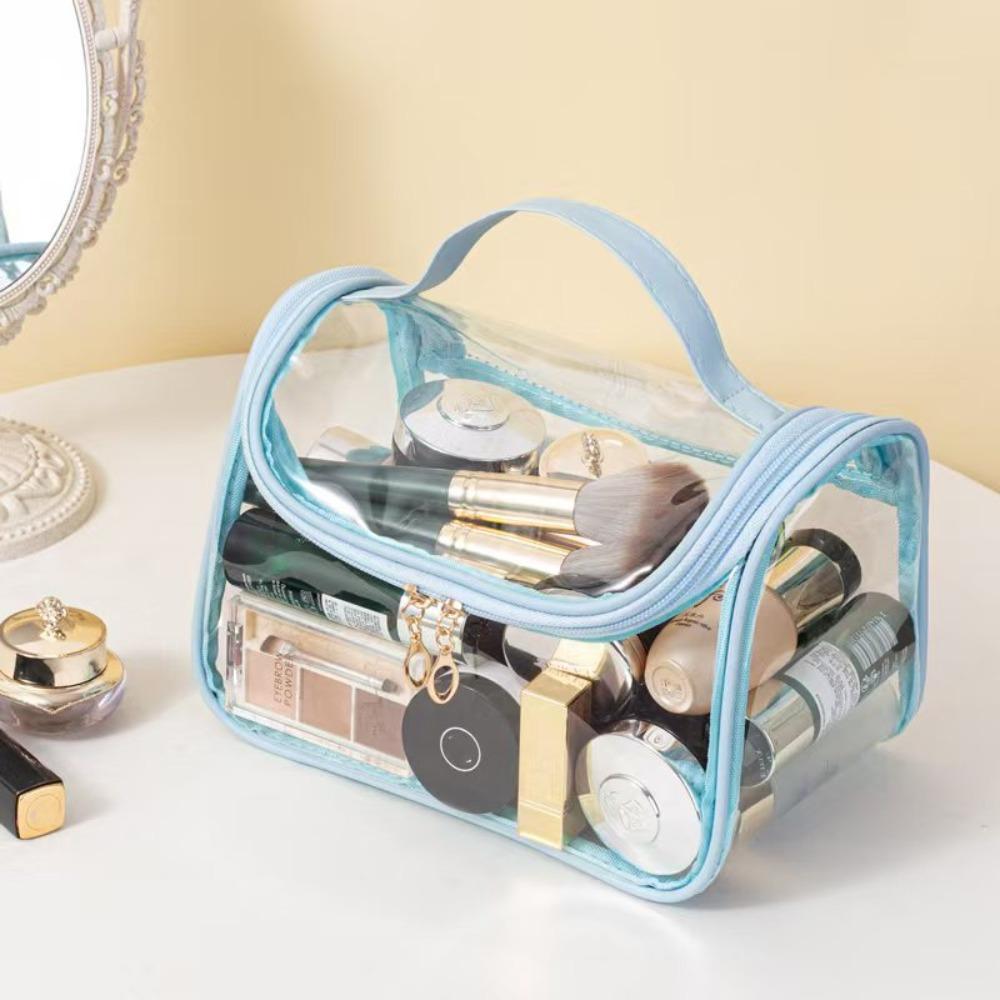 Love Heart Mesh Cosmetic Bag PVC Handheld Makeup Pouch Casual Transparent Makeup Bag Travel