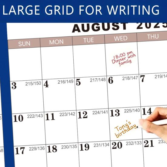 Настенный календарь 2025 года стираемый, двусторонний, стираемый влажным и сухим способом, ламинированный, ежегодный ежегодный планировщик