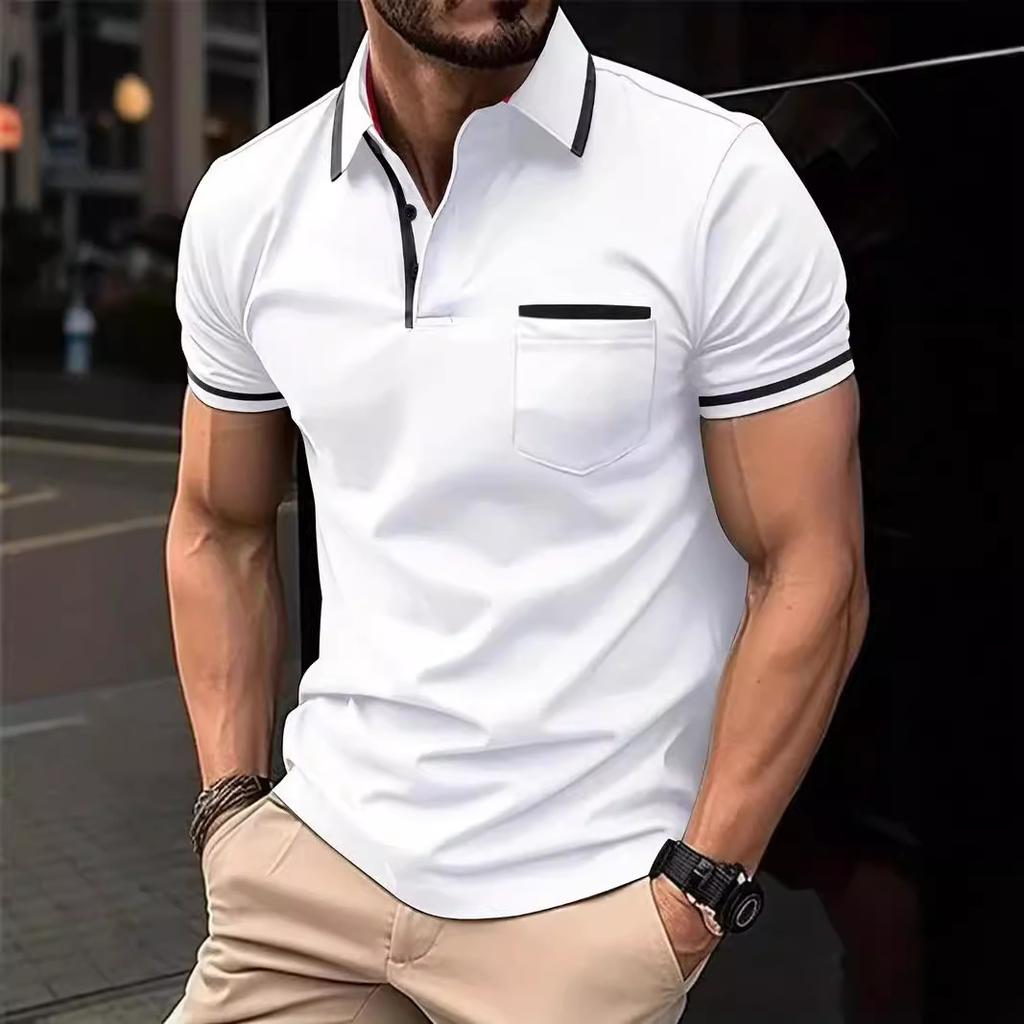 Slim Fit Men's Short Sleeve Polo Shirt with Pocket, Casual Daily Wear Top