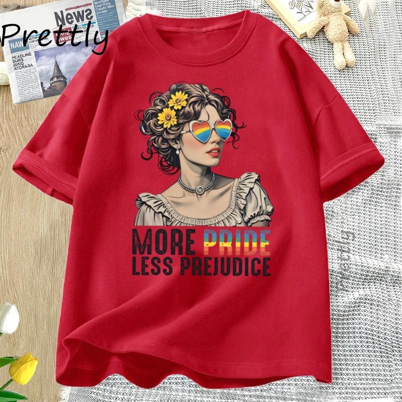 More Pride Less Prejudice T Shirt LGBTQ TShirt Pride Month LGBTQ Tshirt Casual Cotton Short Sleeve Round Neck Women Clothes