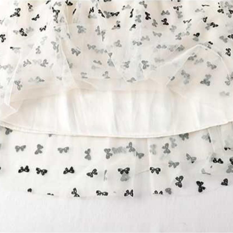 WTEMPO Брендовая тонкая сетчатая юбка с высокой талией, сетчатое платье средней длины с бантом и бантом, модная однотонная универсальная плиссированная юбка трапециевидной формы