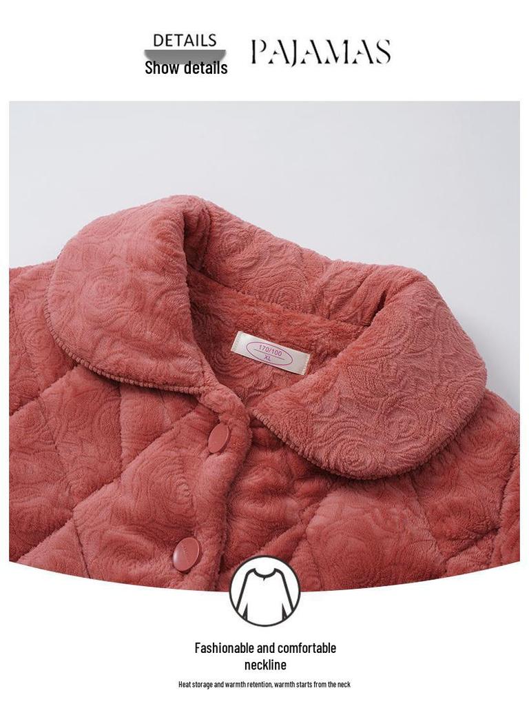 Женская зимняя стеганая пижама из кораллового флиса - Теплый фланелевый комплект для дома для мам среднего и пожилого возраста