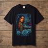 Blue Rose Tattoo Girl T-Shirt, Chicano Art, Lowrider Style,