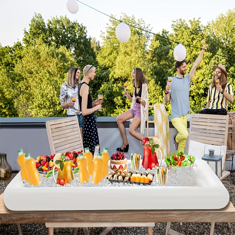 1pc Ice Buffet Salad Serving Inflatable Tray, Food Drink Holder Cooler Containers, Indoor Outdoor BBQ Picnic Pool Party Supplies, With Drain Plug