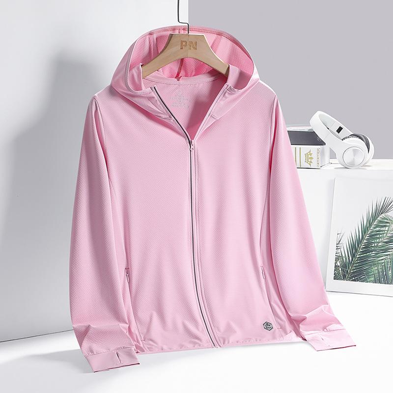 Outdoor sunscreen clothing men's and women's hooded ice silk light and thin breathable ice-feeling bundle dry UV-proof summer jacket