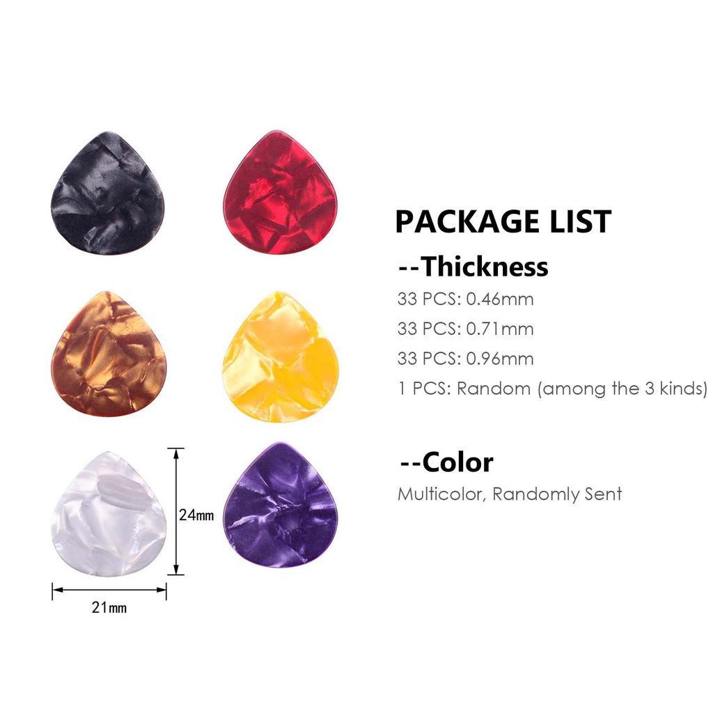 100 PCS Guitar Pick 0.46mm/ 0.71mm/ 0.96mm Celluloid Picks Plectrum for Acoustic Classic Electric