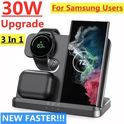 Беспроводное зарядное устройство 30 Вт, подставка для Samsung S22 S21 S20 Ultra Galaxy Watch 5 4 3 Active 2/1 Buds Qi, док-станция для быстрой зарядки