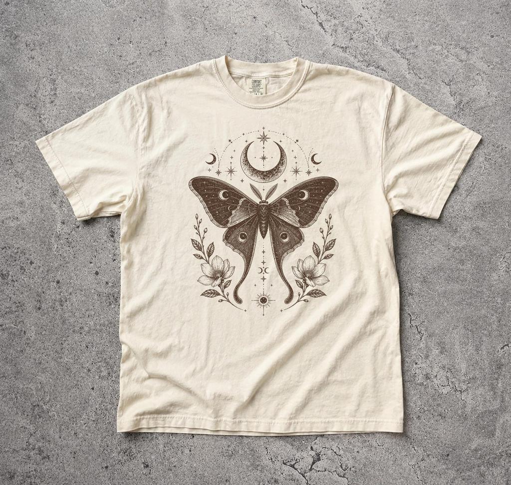 Goth Butterfly Moon Shirt, Cottagecore Dark Academia Fairy Grunge Tee