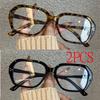 2PCS Retro Oval Big Frame Glasses Women's Anti Blue Light Glasses Fashion Style Leopard Print Eyeglasses Frame