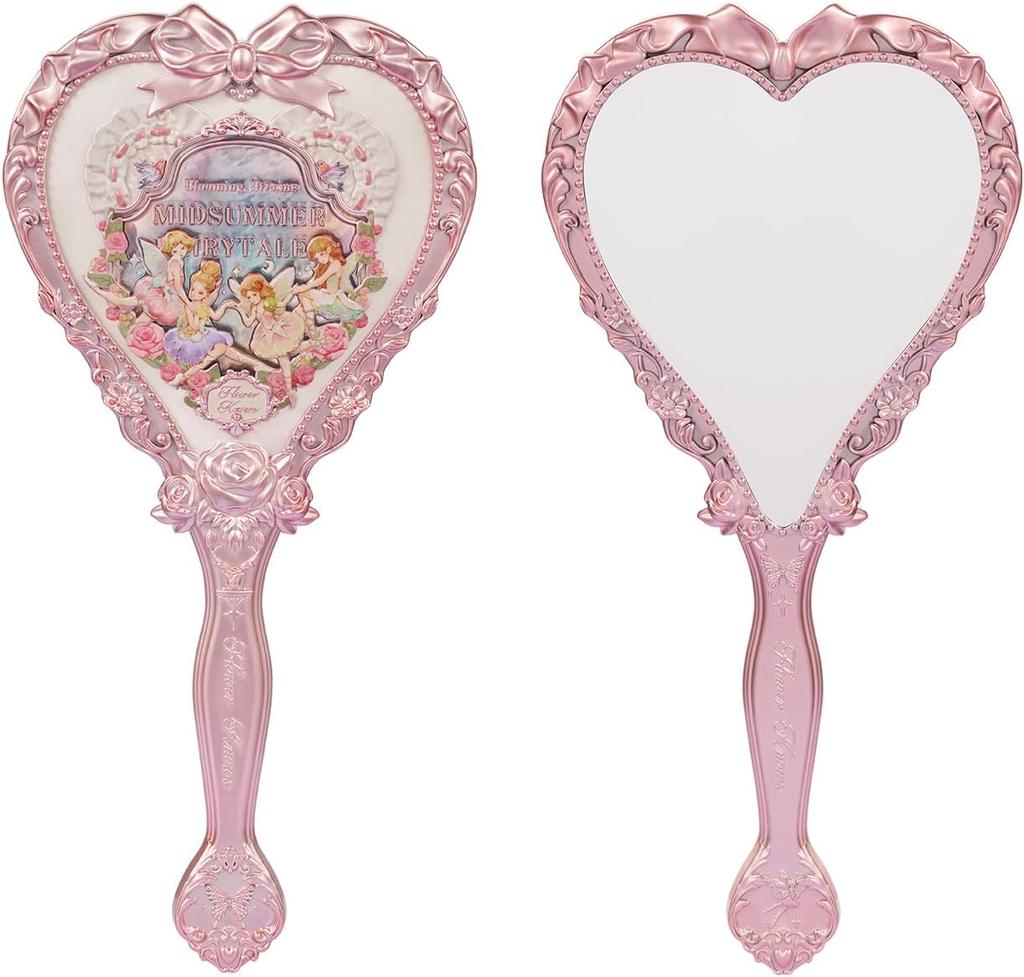 Зеркало для рук Flower Knows Strawberry Cupid, Винтажное ручное зеркало, Изящное и красивое зеркало-принцесса с длинной ручкой, Подарок для девочек и женщин(Молочно-розовый)