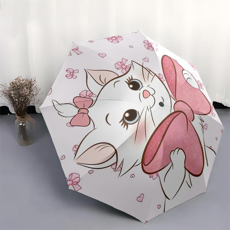 Disney Aristocats,Marie,Pink Bow Manual Opening and Closing Umbrella - 8-Rib Reinforced Folding Design, Lightweight and Portable, Suitable f