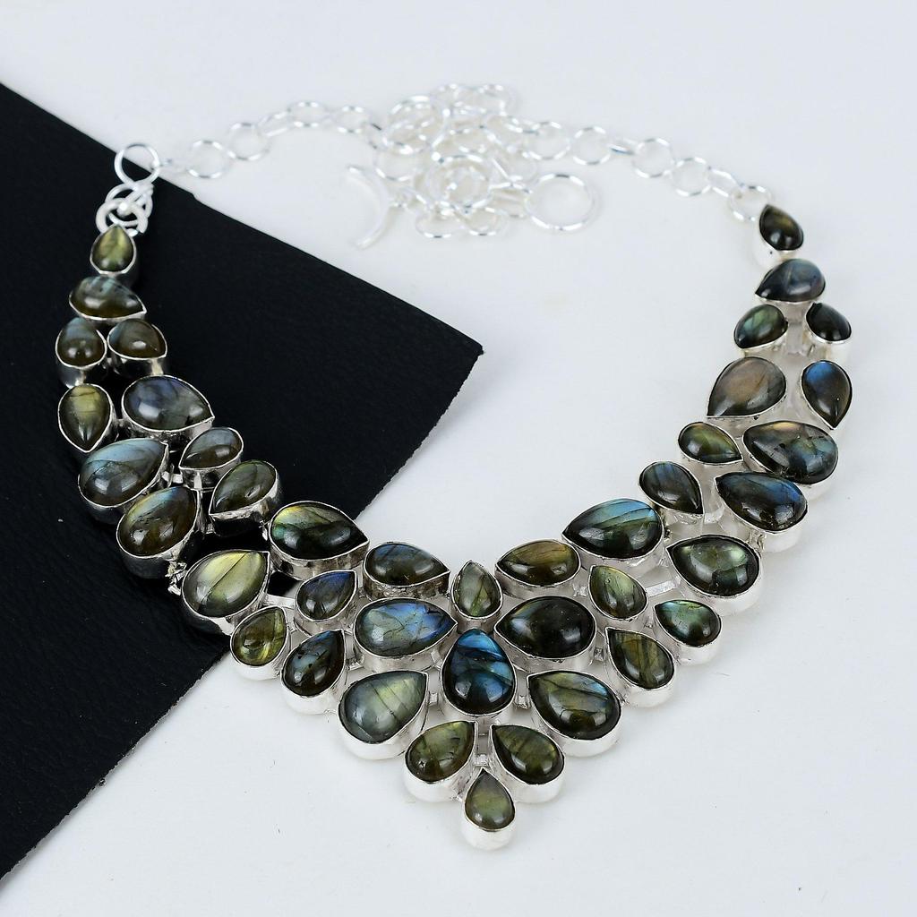 Натуральный драгоценный камень Лабрадорит, ручная работа, серебро 925 пробы, гальванопластика, серебряное ожерелье с лабрадоритом для жены, унисекс, подарки на День матери