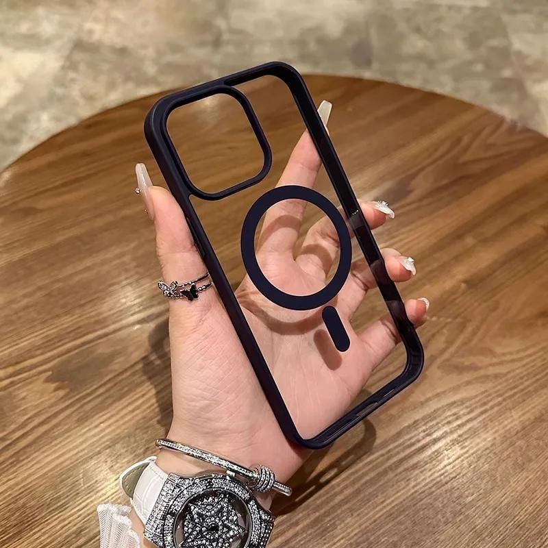 Роскошный Прозрачный Чехол с Беспроводной Зарядкой Magsafe Для iPhone 17 16 15 14 13 12 11 Pro Max Plus Магнитный Бампер Чехлы Обложка