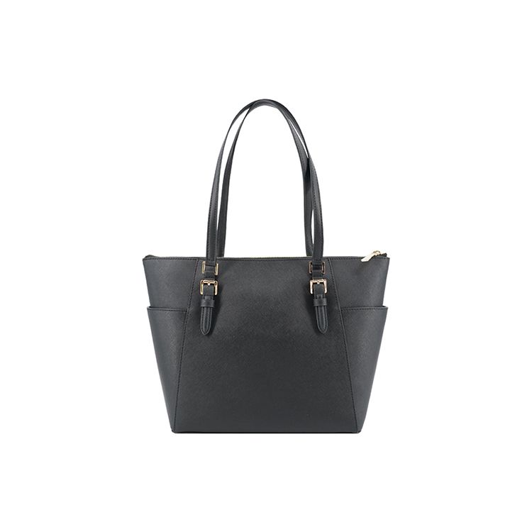 Michael Kors Mk Charlotte Винтажная Однотонная Сумка-тоут Большой Вместимости с Подвеской-логотипом для Поездок на Работу и Покупок Женская тоут Черная 35T0GCFT7L-BLACK