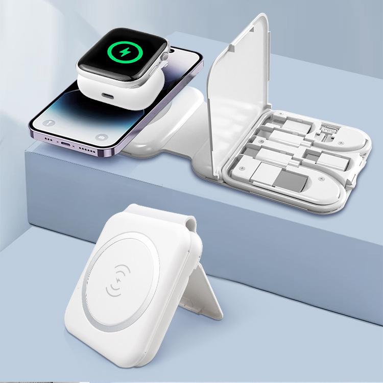 3 in 1 Magnetic Wireless Charger with Storage Drawer, 15W Foldable Charging Station