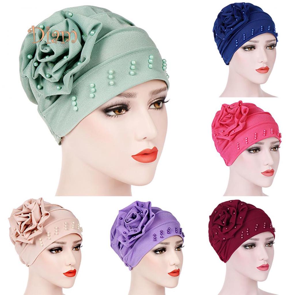 Tenfyer Fashion Flower Floral Beads Women Head Wrap Hat Turban Hijab Gift