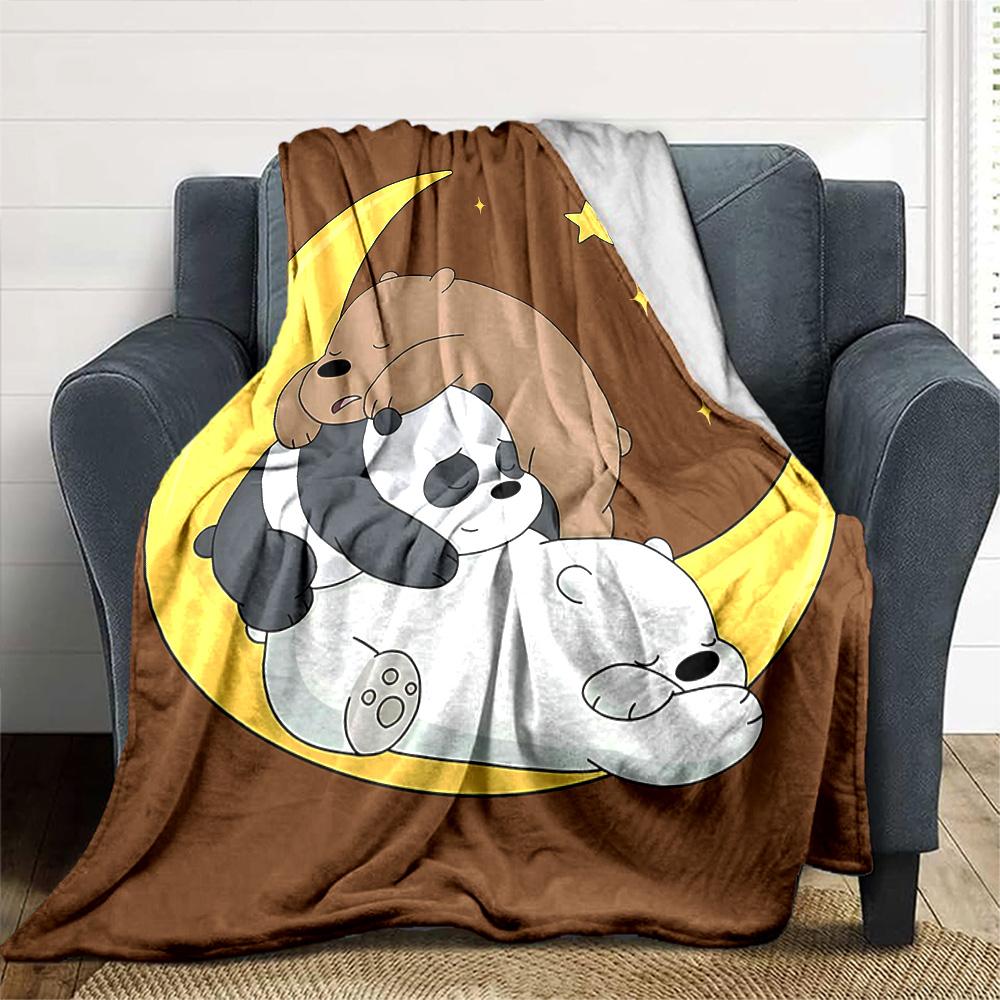 Cute Animals Moon Flannel Blanket Super Soft Warm Cozy Blanket For Sofa Bed Office Travel Allseason Home Decor Gift
