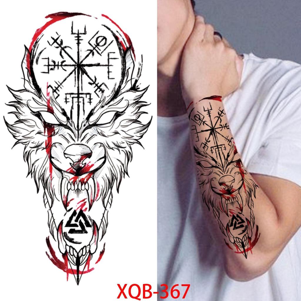 1 PC 210*114MM Cat Geometry Black Temporary Tattoos For Men Women Black Forest Skull Tiger Wolf Tattoo Sticker Evil Devil Arm Tattoo