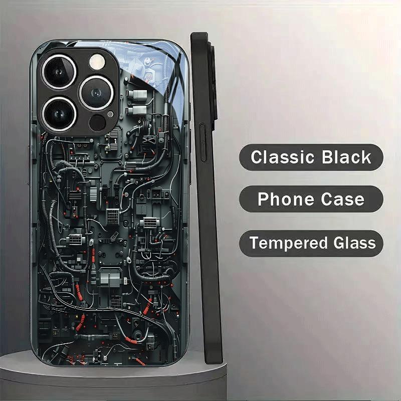 Креативный чехол из закаленного стекла с механическим рисунком для iPhone 17 16 15 14 13 12 11 Pro Max 17Air 16E 7 8 Plus XR XS X