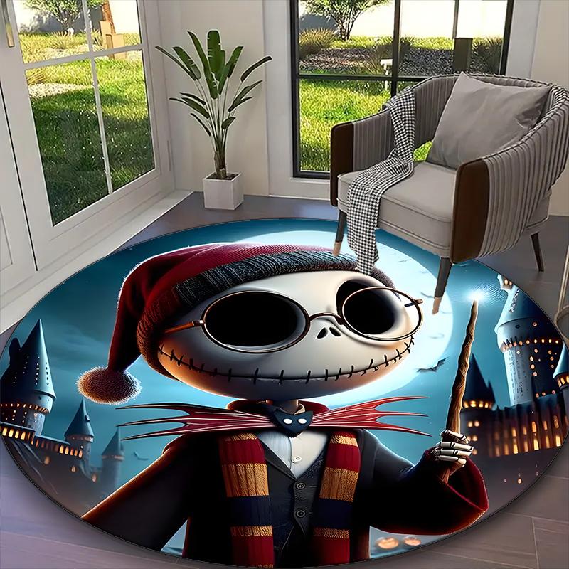 [Jack Skellington Nightmare Moonlight Floral Printed Carpet] Durable Home and Office Round Rug, Kitchen Farmhouse Decorative Floor Mat