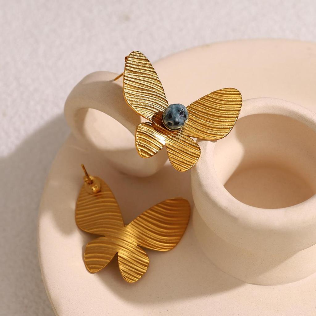 Винтажные серьги-бабочки из африканской бирюзы, титановая сталь с позолотой 18 карат, женская модная бижутерия