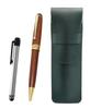 Пенал из зернистой кожи, металлическая сенсорная панель цвета зеленого мха, серебряный и деревянный стержень, набор для тренировки вращающейся шариковой ручки в стиле ретро SASMG-ALST-1455