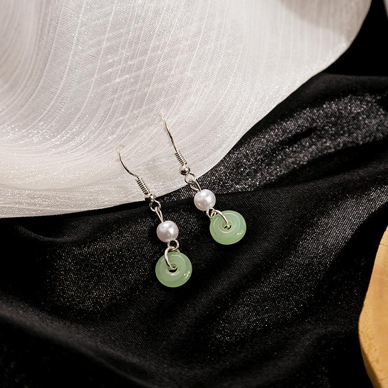 Серебряные игольчатые ретро-серьги с китайским жемчугом и нефритом в стиле дворца Ханьфу
