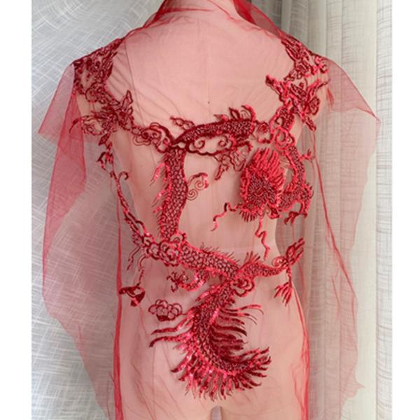 Новое сексуальное роскошное черное сетчатое платье с вышивкой из бисера, аппликация, нашивка с блестками, благоприятное платье с облаком и драконом, ткань с аппликацией на спине