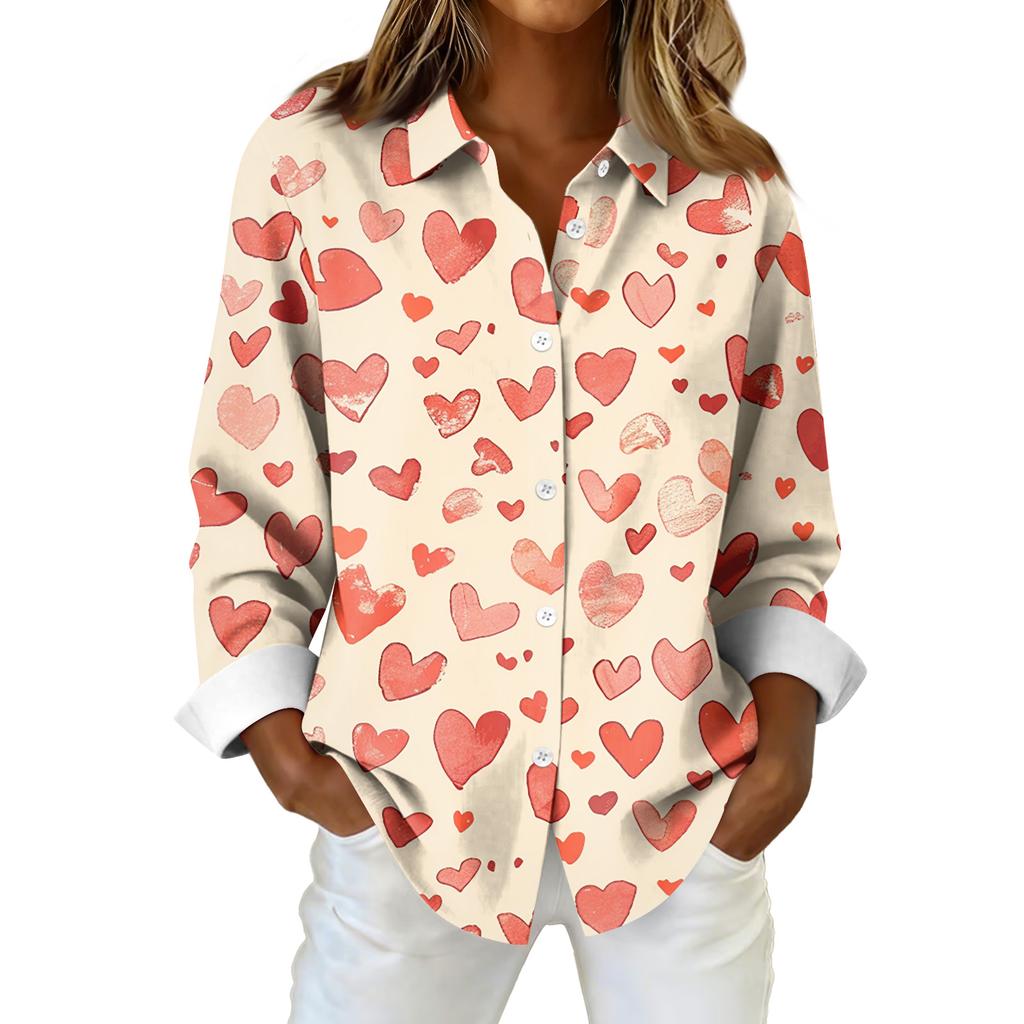 Женская рубашка-блузка с рождественским принтом и пуговицами, длинный рукав, повседневный базовый рубашечный воротник, обычный топ