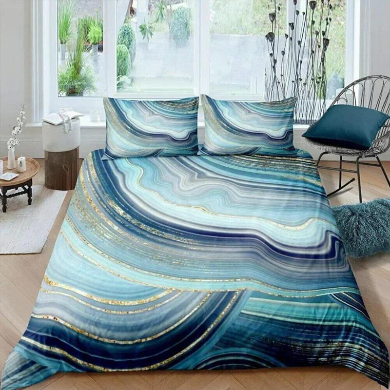 3D Modern Pastel Rainbow Marble Comfortable Duvet Quilt Cover Pillowcase Bedding Set Children Bedroom Decoration Home Textile