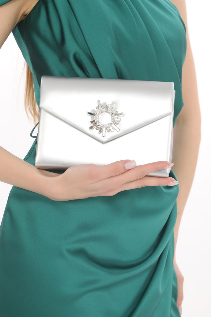 Women's Sea Bream Material Stone Accessory Magnetic Envelope Cover Usable Evening Dress Bag with Shoulder Strap