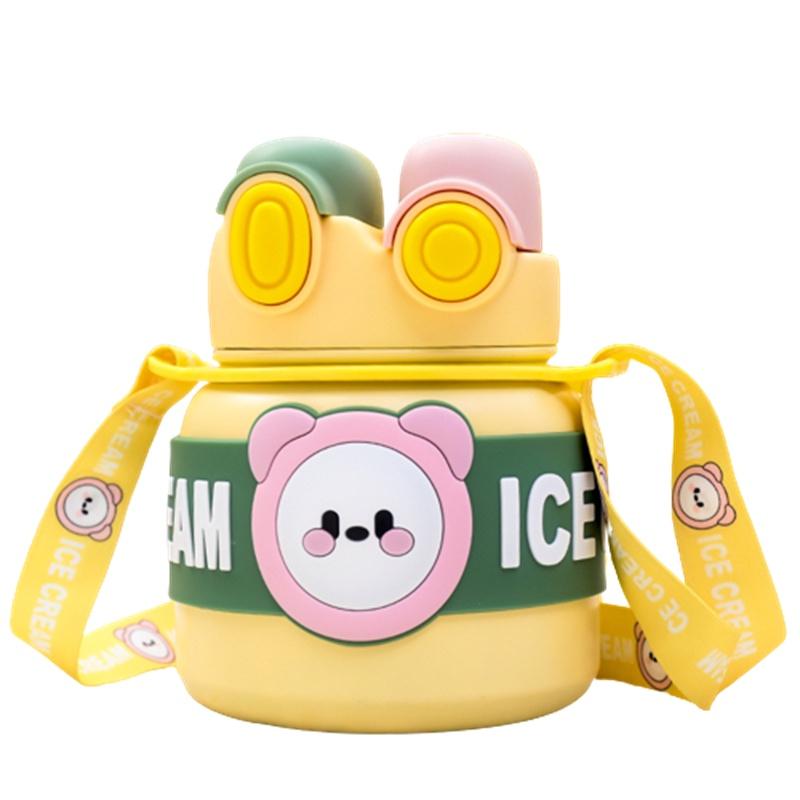 Лингпан Милый Мультяшный Двойная Соломинка Большой Живот Кружка Для Девочек Путешествия На Открытом Воздухе Сумка Через Плечо Бутылка для Воды Большая Вместимость 850 мл Бочка