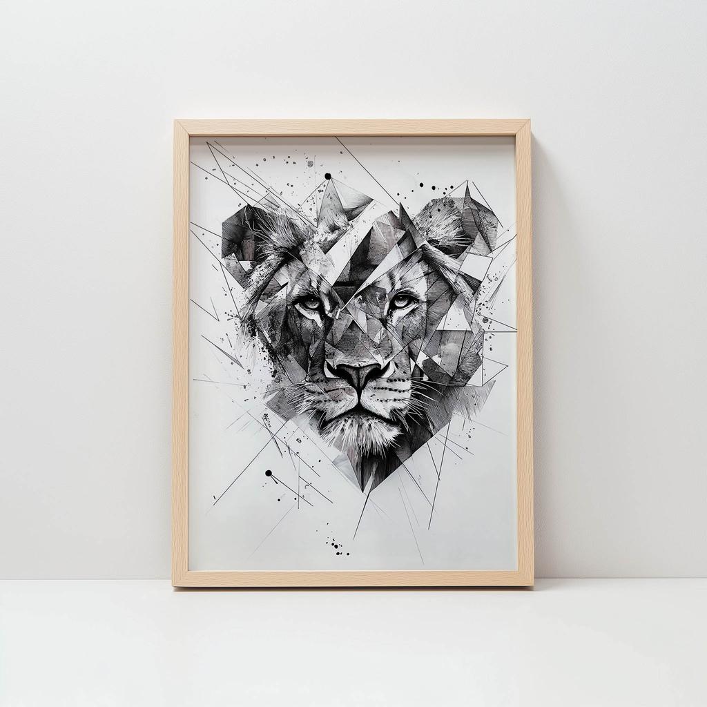 Plakat Lew W Geometrii Plakat Lew W Geometrii, 40X50 Cm, Rama Aluminiowa Czarna, Papier Matowy 230 Gsm