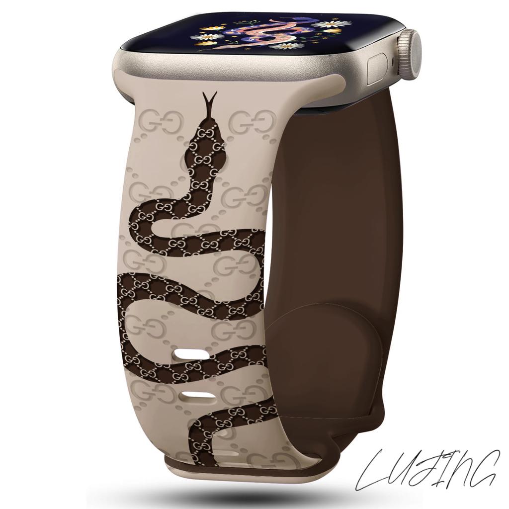 Engraved Silicone Strap For Apple Watch Band 46mm 45mm 44mm 42mm 41mm 40mm 49mm 38MM Correa Snake Texture Bracelet Series 10 8 9 7 SE 6 5 4 3 Ultra 2