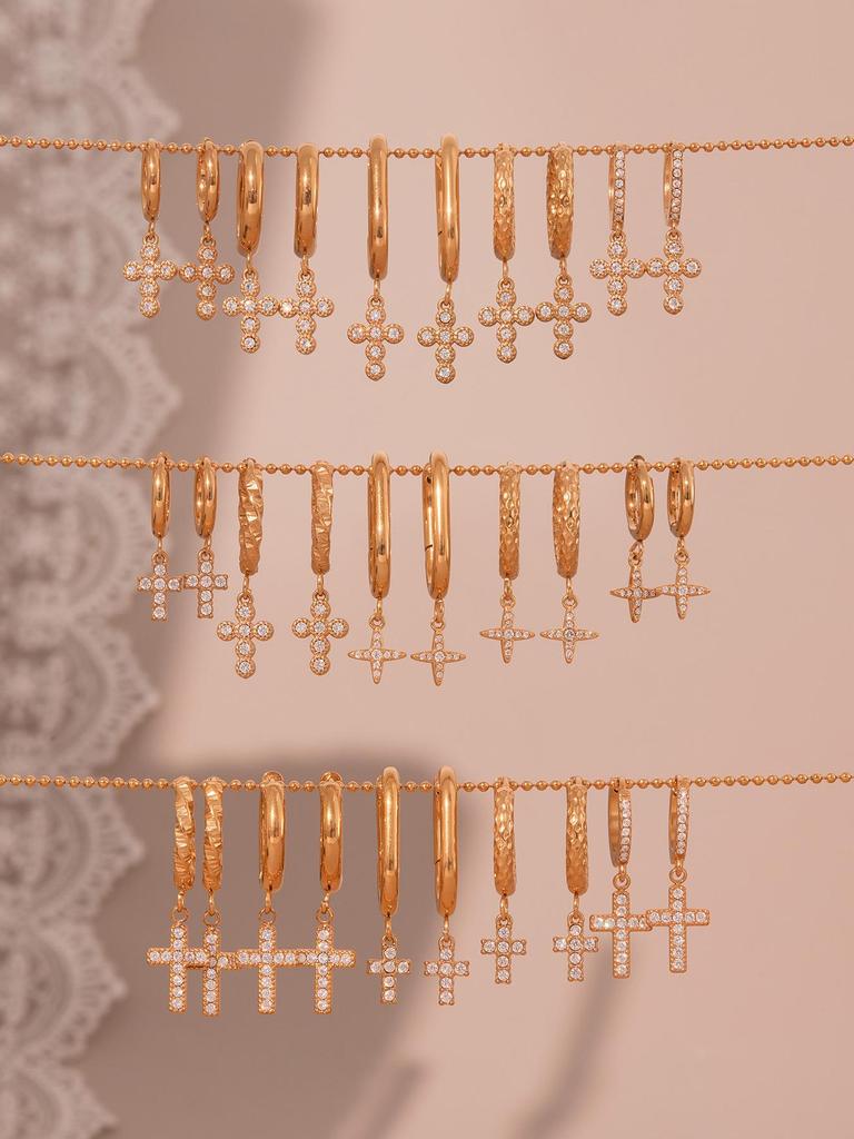 Серьги-крестики из нержавеющей стали с покрытием из 18-каратного золота и цирконами – Минималистичный роскошный стиль