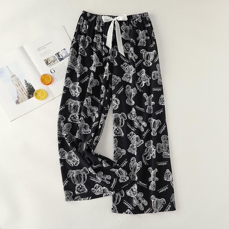 Весенние и летние тонкие домашние брюки, женские милые повседневные брюки с цветочным принтом, которые можно носить на улице, свободные домашние цельные пижамные брюки