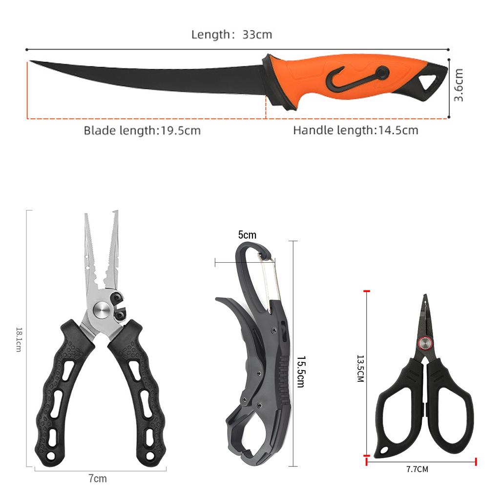 Набор из 5 рыболовных инструментов, захват для рыбы, нож для разделки рыбы, плоскогубцы, ножницы для рыбалки