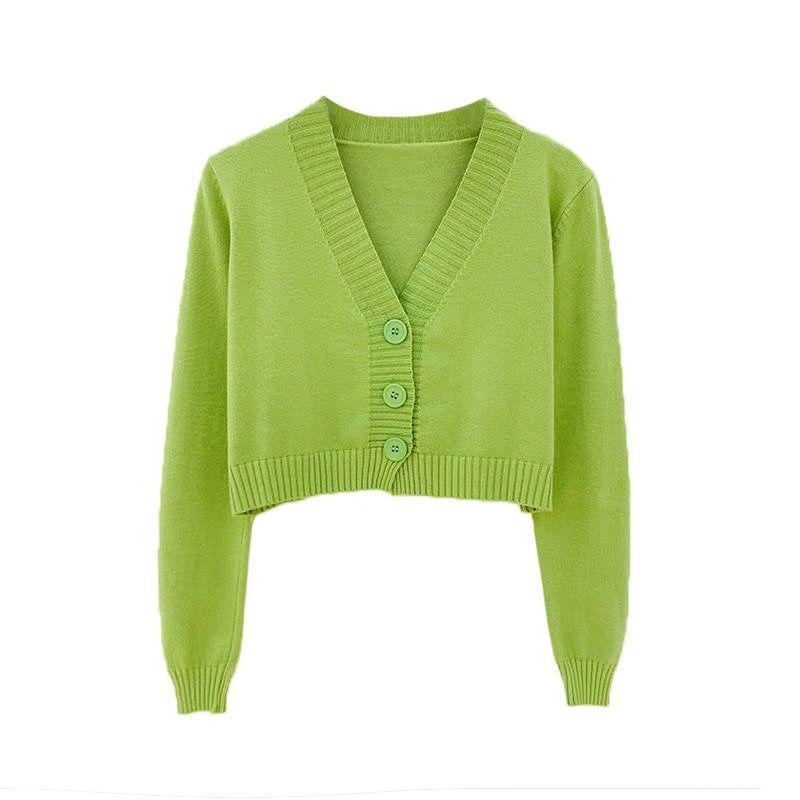 Women's V-neck Knitted Cardigans Sweater Female Casual All-match Short Cardigans Korean Style Sweater