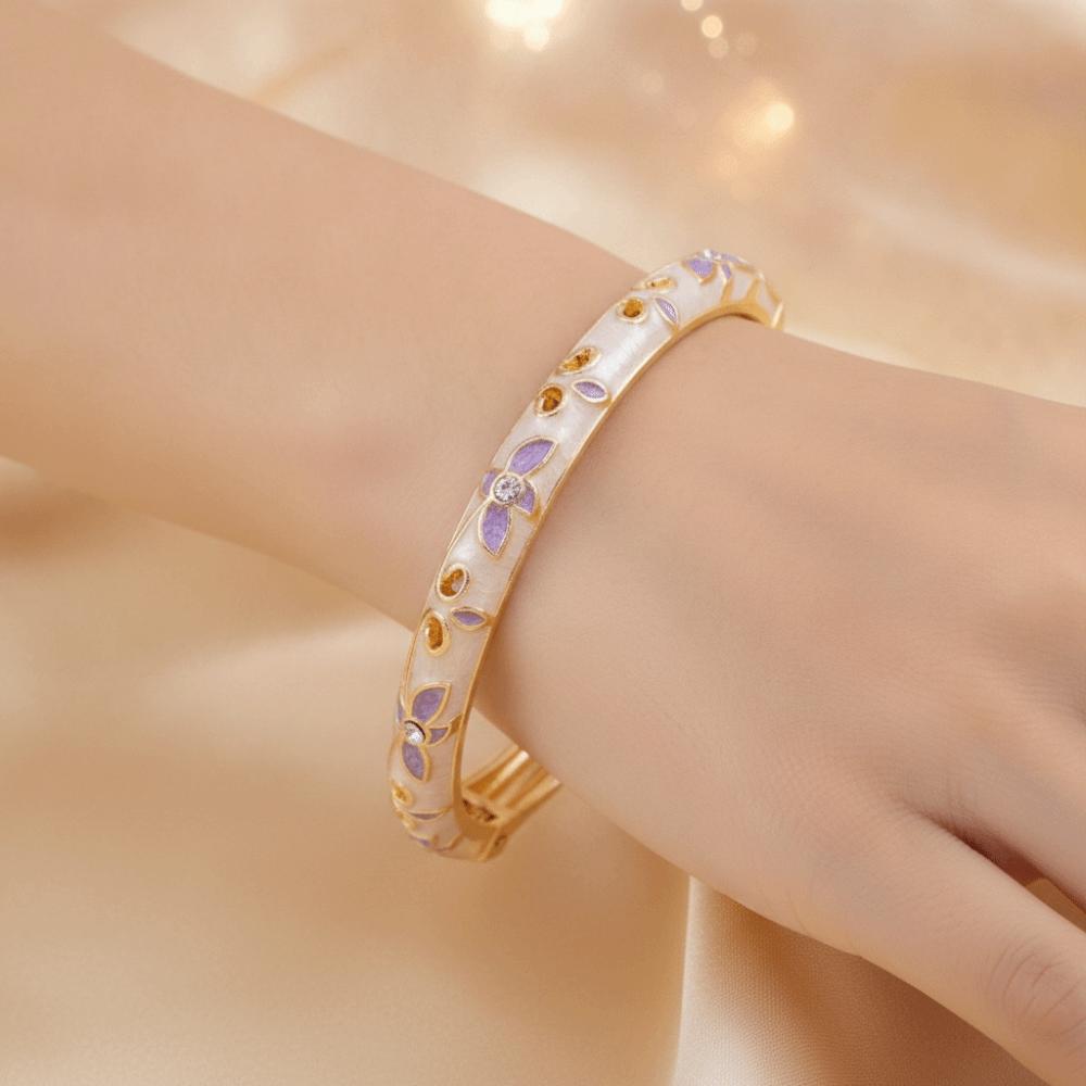 Exquisite Painting Enamel Flower Bangle Rhinestone Thin Bracelet Tourist Attractions