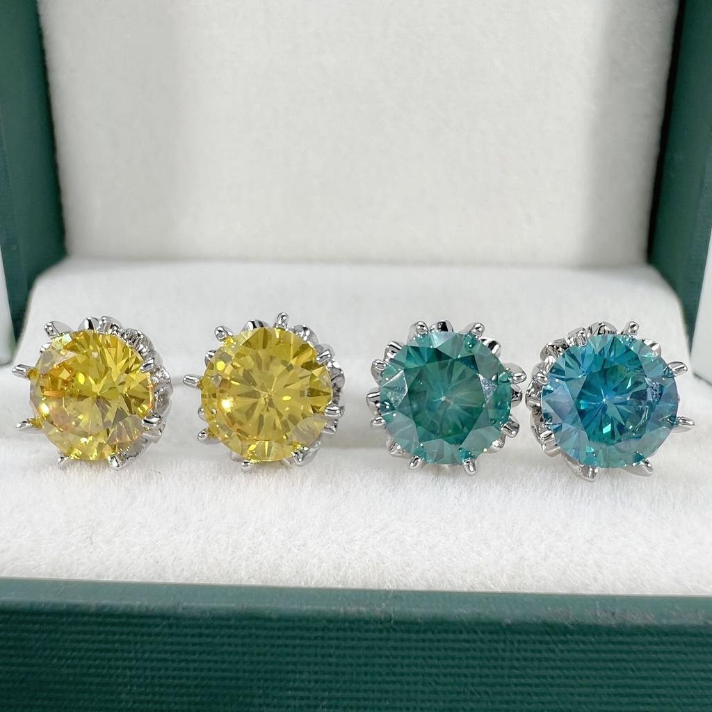 Серьги с сине-зеленым вермикулитом 5a, 2 карата, восемь когтей, инкрустированные цветком вермикулита, серьги с желтыми бриллиантами, серьги