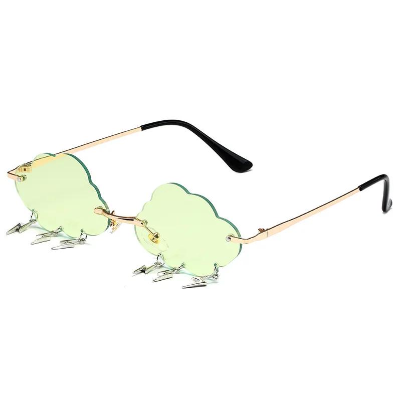 Fashion Rimless Cloud Shaped Sunglasses with Lightning Pendant Y2K Women's Luxury Sun Glasses Shades UV400 Brand Designer SG28