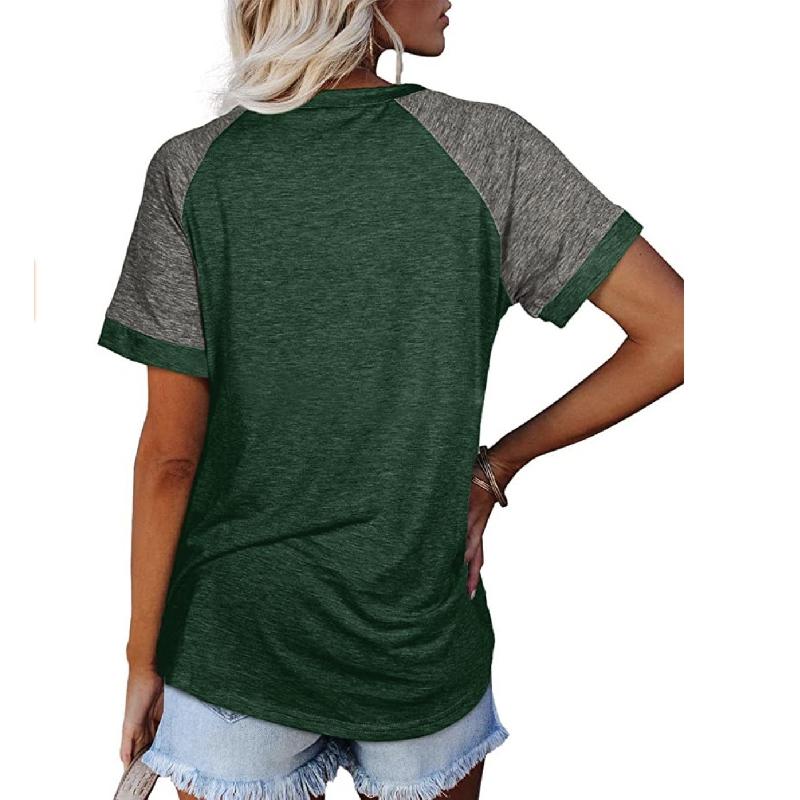 2026 Spring/Summer New Round Neck Color Block Short Sleeve Women's T-Shirt Top
