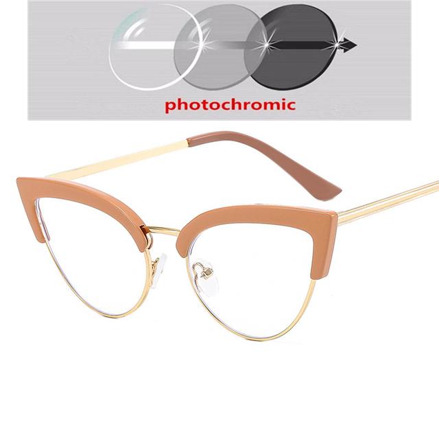 Полурамка, синий свет, блокирующие кошачий глаз, оптические очки с рецептом, женские фотохромные очки для близорукости, 0-0,5-0,75-6